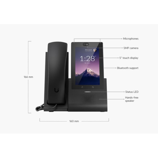 Telefon pentru birou Ubiquiti VoIP multi-touch cameră Bluetooth WiFi PoE Unlocked,  UTP-Touch-U 